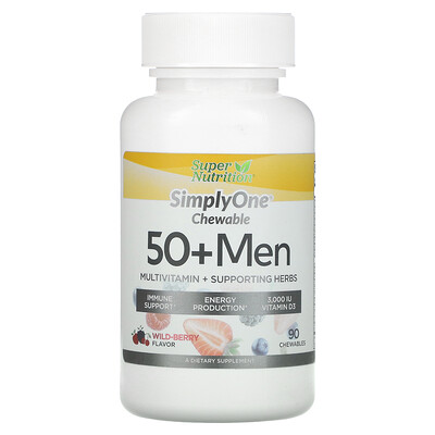 Super Nutrition SimplyOne, мультивитамины и полезные травы для мужчин старше 50 лет, вкус лесных ягод, 90 жевательных таблеток