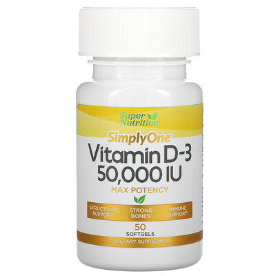 Super Nutrition Simply One, Vitamin D-3, 50,000 IU, 50 Softgels