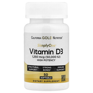 California Gold Nutrition, SimplyOne®, D3 Vitamini, 1.250 mcg (50.000 IU), 50 Yumuşak Kapsül