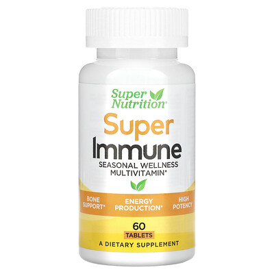 Super Nutrition Super Immune, мультивитаминный комплекс с глутатионом для укрепления иммунитета, 60 таблеток