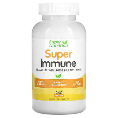 Super Nutrition Super Immune, мультивитаминный комплекс с глутатионом для укрепления иммунитета, 240 таблеток