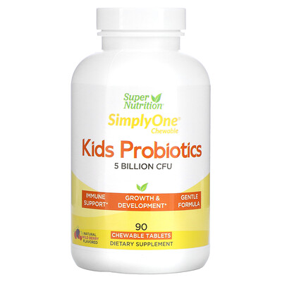 

Super Nutrition пробиотики для детей, вкус лесных ягод, 5 млрд КОЕ, 90 жевательных таблеток