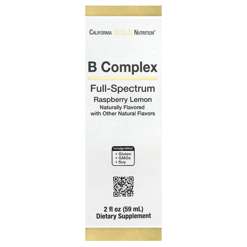 California Gold Nutrition, Vollspektrum-Vitamin-B-Komplex mit Vitamin B12, Pantothensäure, Biotin & Niacin, Himbeere & Zitrone, 59 ml