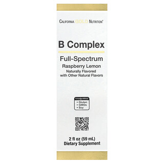 California Gold Nutrition, Complexo B de Amplo Espectro com Vitamina B12, Ácido Pantotênico, Biotina e Ácido Nicotínico, Framboesa e Limão, 59 ml (2 fl oz)