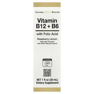 California Gold Nutrition, 维生素 B12（氰钴胺），含维生素 B6 和叶酸，树莓柠檬味，1 液量盎司（30 毫升）