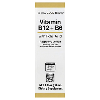 California Gold Nutrition, Vitamin B12 as Cyanocobalamin with Vitamin B6 and Folic Acid, Raspberry Lemon, 1 fl oz (30 ml)