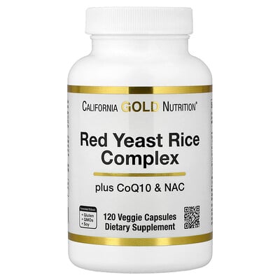 California Gold Nutrition, Complejo de arroz de levadura roja con arroz de levadura roja orgánico, N-acetilcisteína, coenzima Q10 y extracto de cardo mariano, 120 cápsulas vegetales