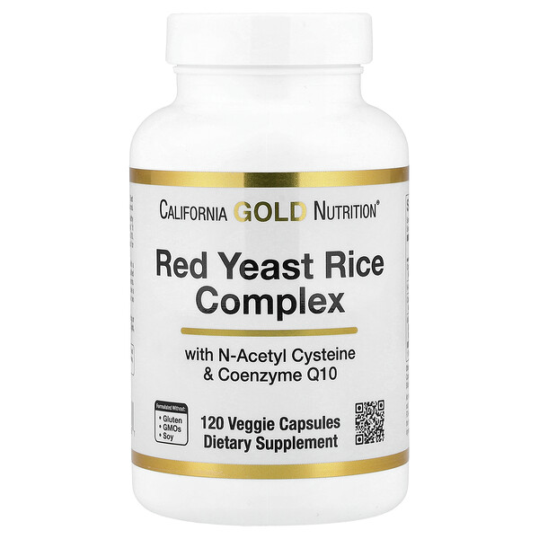 California Gold Nutrition Red Yeast Rice Complex with Organic Red Yeast Rice, N-Acetyl Cysteine, Coenzyme Q10, and Milk Thistle Extract, 120 Veggie Capsules