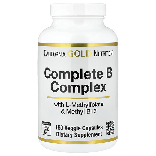 California Gold Nutrition, Complete B Complex mit L-Methylfolat und Methylcobalamin B12, 180 pflanzliche Kapseln