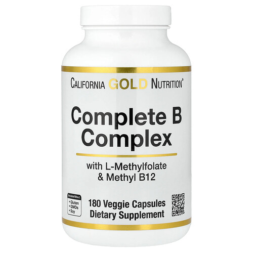 California Gold Nutrition、コンプリート B コンプレックス L-メチルフォレート配合 メチルコバラミンB12、ベジカプセル180粒