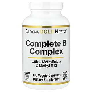 California Gold Nutrition, полный комплекс витаминов группы B с L-метилфолатом и метилкобаламином B12, 180 растительных капсул