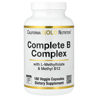 California Gold Nutrition, 多面 B 族维生素复合物，含 L-甲基叶酸和甲钴胺 B12，180 粒素食胶囊