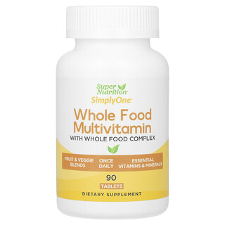 Super Nutrition, SimplyOne®, Whole Food Multivitamin with Vitamin A, C, Minerals, and Enzymes, 90 Tablets