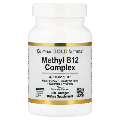 California Gold Nutrition, Complejo de metil B12 con folato, biotina y vitamina B6, Cereza, 100 pastillas