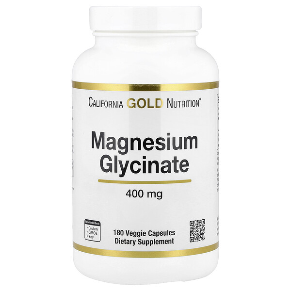 California Gold Nutrition Magnesium Glycinate, 180 Veggie Capsules (133 mg per Capsule)