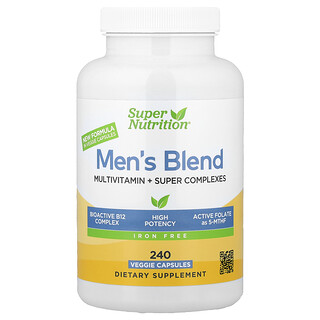 Super Nutrition, 男性多维生素，含超级适应原、绿色蔬菜、香料和维生素 A，无铁，240 粒素食胶囊