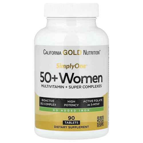 California Gold Nutrition SimplyOne® 50代以上の女性向けマルチビタミン + スーパーコンプレックス ビタミンA、ビタミンC、ミネラル、ボタニカル配合 アイロンフリー タブレット90粒