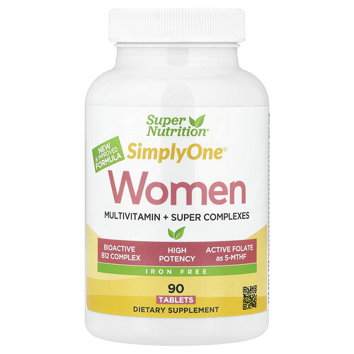 Super Nutrition Simply One®, Women's Multivitamin with Super Complexes, Iron Free, 90 Tablets