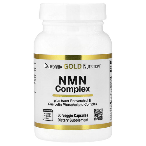 California Gold Nutrition NMN Complex with trans-レスベラトロール、ケルセチン フィトソーム、アピゲニン、ルテオリン 60ベジカプセル