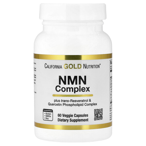 California Gold Nutrition NMN Complex with trans-Resveratrol, Quercetin Phytosome Complex, Apigenin, and Luteolin, 60 Veggie Capsules