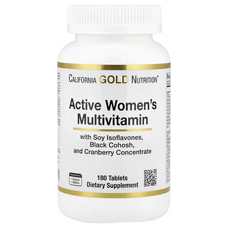 California Gold Nutrition, мультивитамины для активных женщин, с воронцом кистевидным, изофлавонами сои и концентратом клюквы, 180 таблеток