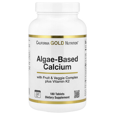 California Gold Nutrition, Calcio proveniente de algas con calcio, vitamina D3 y magnesio, fresa, frambuesa y arándano azul orgánicos, 180 comprimidos
