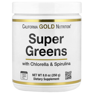 California Gold Nutrition, Super Greens met spirulina, chlorella, kelp en appelpectine, 250 g