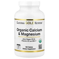California Gold Nutrition, Calcio y magnesio orgánicos con vitamina D3 y vitamina K2, 180 comprimidos