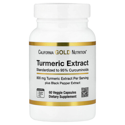 California Gold Nutrition, Kurkuma-Extrakt mit Curcuminoiden & schwarzem Pfeffer, 60 pflanzliche Kapseln