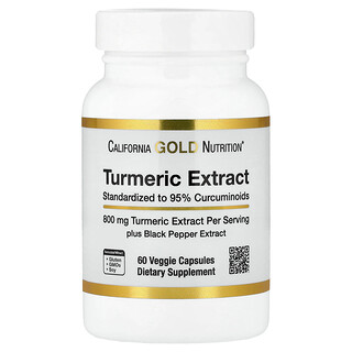 California Gold Nutrition, Extracto de cúrcuma con 95 % de curcuminoides y extracto de pimienta negra BioPerine®, 60 cápsulas vegetales