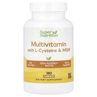 Super Nutrition, L-Sistein, MSM, A Vitamini ve Biyotin içeren Multivitaminler, 180 Tablet