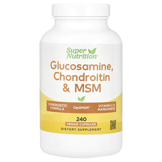 Super Nutrition, Glucosamine, chondroïtine et MSM avec potassium et vitamine C, 240 capsules végétales