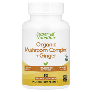 Super Nutrition, Organiskt svampkomplex + ingefära, 60 vegetariska kapslar