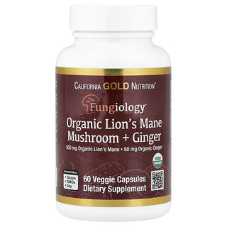 California Gold Nutrition, Organik Aslan Yelesi Mantarı ve Zencefil, 60 Bitkisel Kapsül