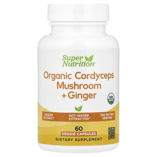Super Nutrition Organic Cordyceps Mushroom + Ginger, 60 Veggie Capsules