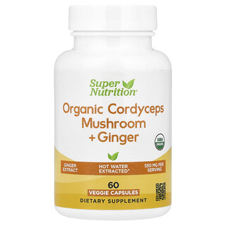 Super Nutrition, Organic Cordyceps Mushroom + Ginger, 60 Veggie Capsules