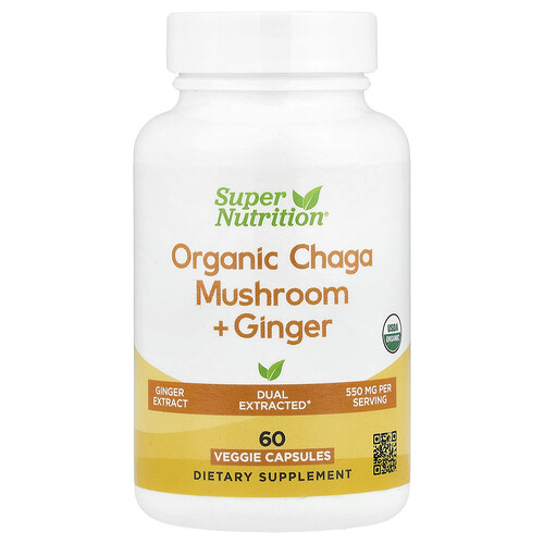 Super Nutrition Organic Chaga Mushroom + Ginger, 60 Veggie Capsules