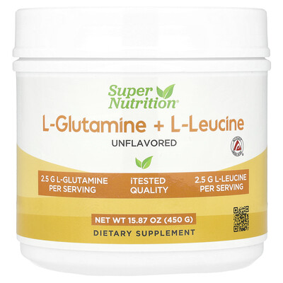 Super Nutrition  L-Glutamine + L-Leucine  Unflavored   15.87 oz (450 g)
