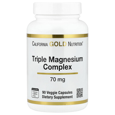 California Gold Nutrition, Complejo de triple magnesio, 70 mg, 90 cápsulas vegetales