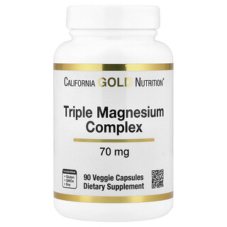 California Gold Nutrition, тройной комплекс магния, 70 мг, 90 растительных капсул