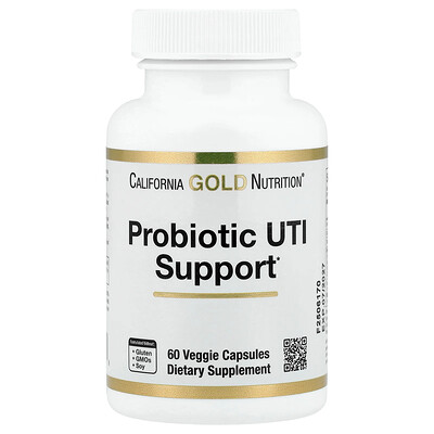 California Gold Nutrition, California Gold Nutrition, Refuerzo probiótico para infecciones urinarias (ITU) con fructooligosacáridos, extractos de arándano rojo y alcaparra, y mezcla digestiva exclusiva, 60 cápsulas vegetales