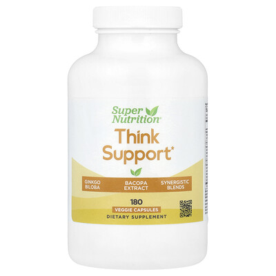 Super Nutrition  Think Support  with Ginkgo Biloba  Skullcap  Gotu Kola  Bacopa and Enzymes  180 Veggie Capsules
