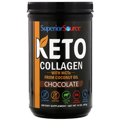 Superior Source Keto Collagen Powder with MCTs, Chocolate, 14 oz (397 g)