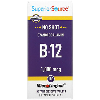 Superior Source, Vitamina B12 en forma de cianocobalamina, 1000 mcg, 100 comprimidos de disolución instantánea MicroLingual