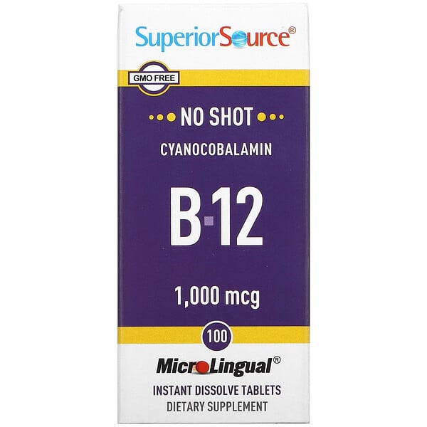Vitamina B12 en forma de cianocobalamina, 1000 mcg, 100 comprimidos de disolución instantánea MicroLingual
