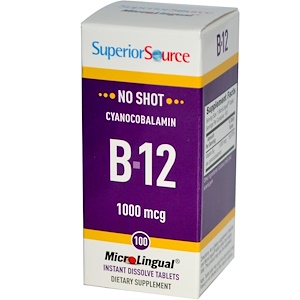 Superior Source, MicroLingual, цианокобаламин B12 1000 мкг, 100 таблеток