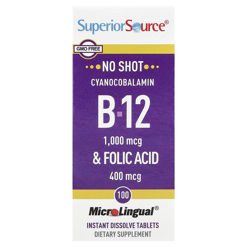 Superior Source, Cyanocobalamin B-12 & Folic Acid, 100 MicroLingual® Instant Dissolve Tablets