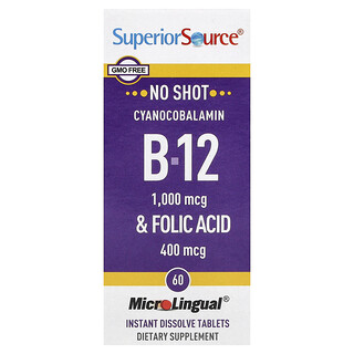 Superior Source, Cyanocobalamine B-12 et acide folique, 60 comprimés à dissolution instantanée MicroLingual