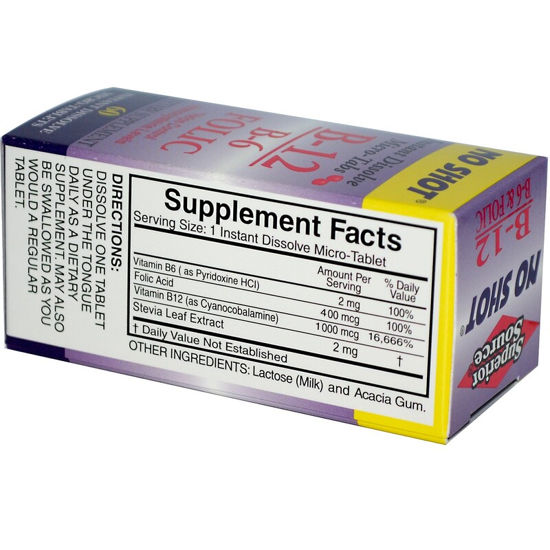 Superior Source, Cyanocobalamin B-12, 1,000 Mcg, B-6 & Folic Acid 400 ...