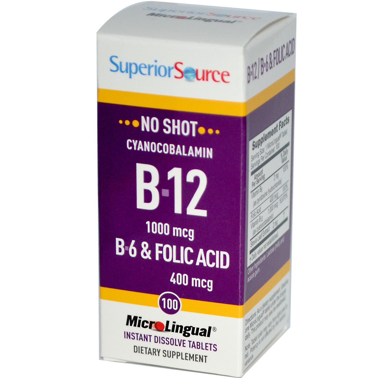 Superior Source, Cyanocobalamin B-12, 1000 Mcg, B-6 & Folic Acid 400 ...